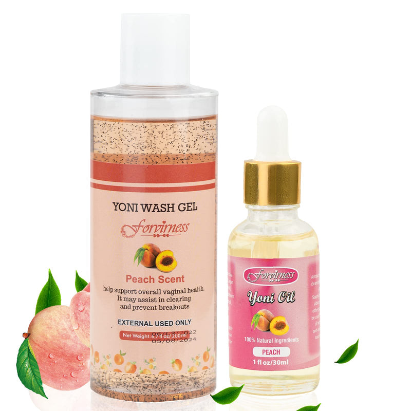 [Australia] - Natural Feminine Wash Yoni Oil Set, Vaginal Wash with Cleaning Factor, Yoni Wash for Women pH Balance,1 fl.oz Peach Feminine Oil & 6.7 fl.oz Intimate Wash 