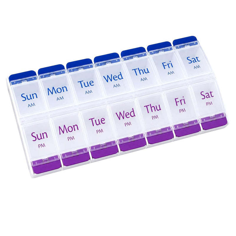 Jumbo AM PM Pill Organizer 7 Day - Weekly Pill Box 2 Times a Day | Push-Button Easy Open Clear Lids, BPA Free Plastic for Vitamins, Supplements and Medication