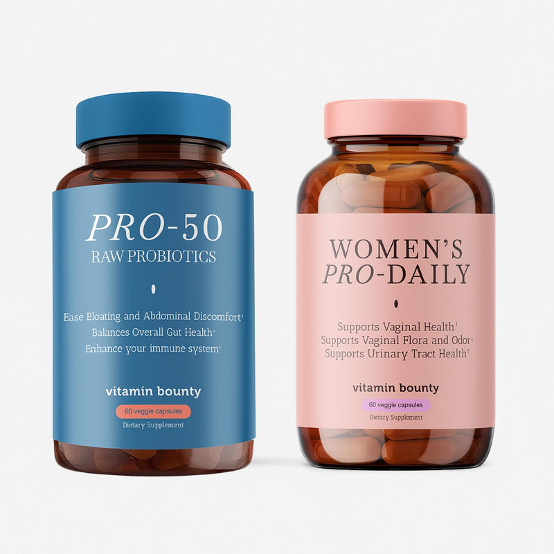 Vitamin Bounty Probiotic Bundle for Women – Pro-50 (50 Billion CFU, 13 Strains + Prebiotics) & Pro-Daily Vaginal Probiotics (10 Billion CFU, 5 Strains with Cranberry) – Digestive, Immune, Urinary & Fe