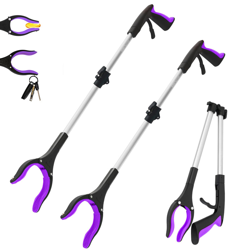 [Australia] - 2 Pack 32 inch FDA Registered GrabRunner Heavy Duty(up to 10 lbs) Reacher Grabber Tool with Strong Magnetic (New Purple) Purple(pack of 2) 