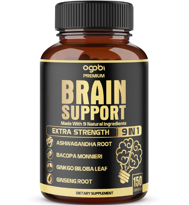 [Australia] - agobi 9in1 Brain Support Supplement - Blended with Ashwagandha, Panax Ginseng, Gotu Kola, Ginkgo Biloba, Black Pepper & More - Accuracy, Focus, Memory & Energy Booster - 150 Capsules for 5 Months 