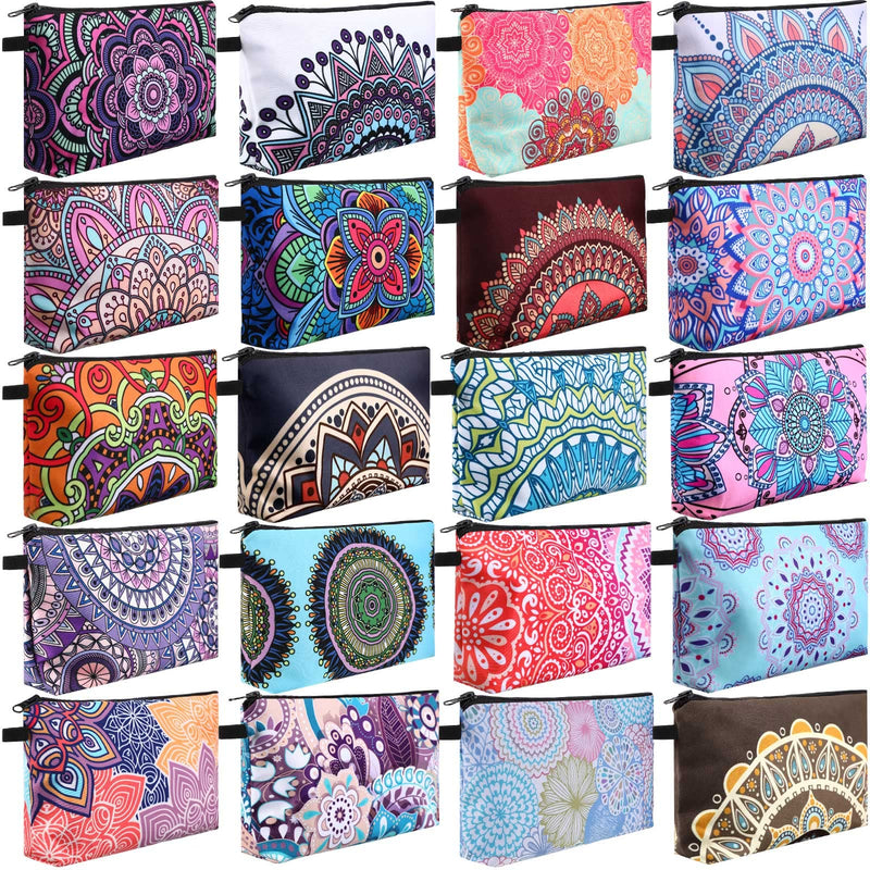 20 Pcs Bulk Makeup Bag for Women Appreciation Gifts for Teacher Canvas Cosmetic Bags with Zipper Pouches Waterproof Travel Toiletry Organizer for Girls Mother Teacher Nurse Bridesmaids (Mandala) 20 Mandala