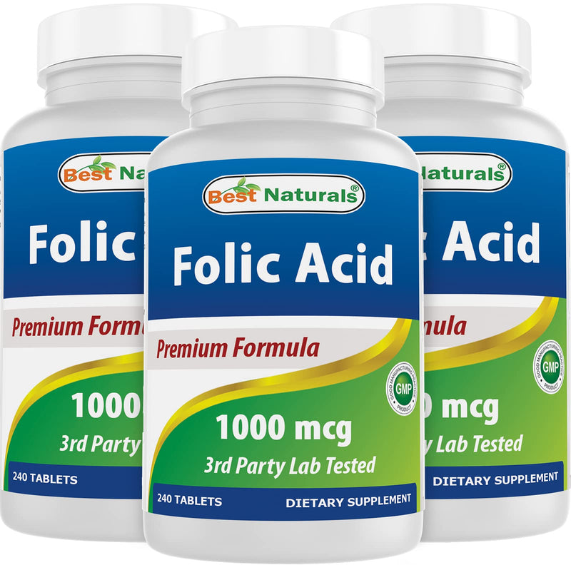 Best Naturals Folic Acid 1000 mcg (Vitamin B9), 240 Tablets (1000 mcg (Pack of 3)) 1000 mcg (Pack of 3)