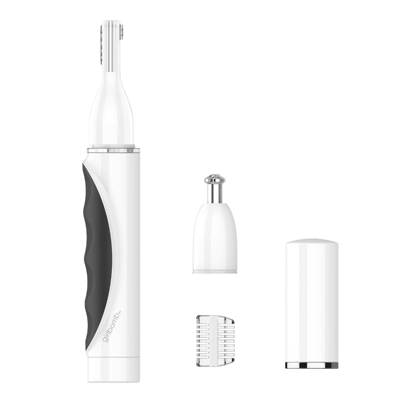 [Australia] - Conair GIRLBOMB Nose Hair Trimmer for Women, Battery-Operated Face Hair Removal for Women, Diamond-Shaped 360° Beveled Blade, LED Light, Packaging May Vary, White 1 Count (Pack of 1) 