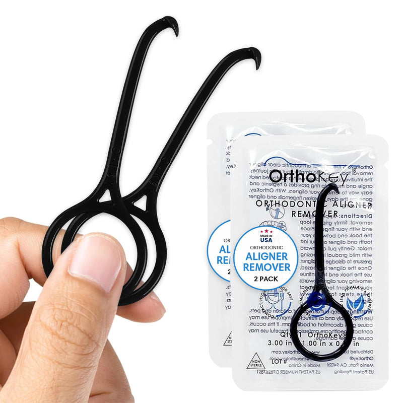 [Australia] - OrthoKey Retainer & Aligner Removal Tool - Dental-Grade Orthodontic Supplies for Invisible Braces, Cleaning & Travel - Bracket & Denture Remover (2-Pack) Black 2-Pack 