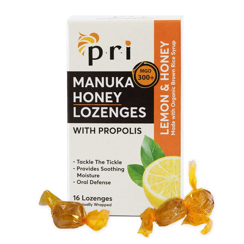 [Australia] - P.R.I Manuka Honey Lozenges with Propolis, Soothing Cough and Throat Drops, MGO 300+ Certified, (Lemon, 16 Count) Lemon 1-Pack 