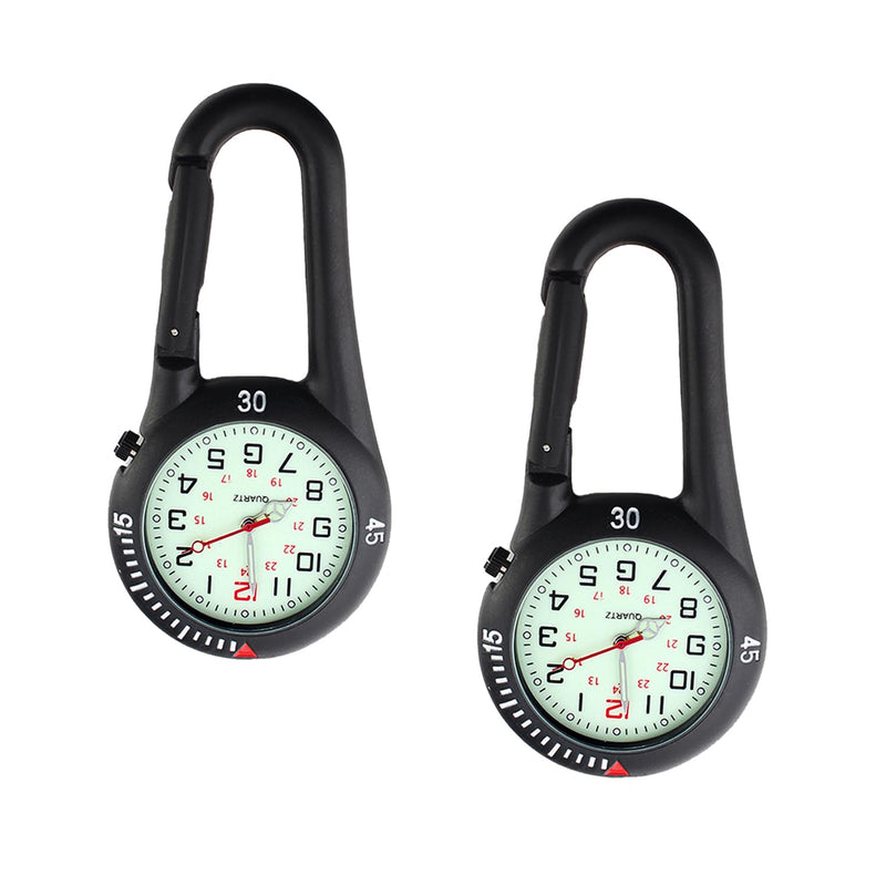 [Australia] - 2 Pieces Clip on Quartz Carabiner Watch, Backpack Fob Belt Waterproof and Shockproof Pocket Clip-on Quartz Watch Glow in The Dark for Outdoor Sports 