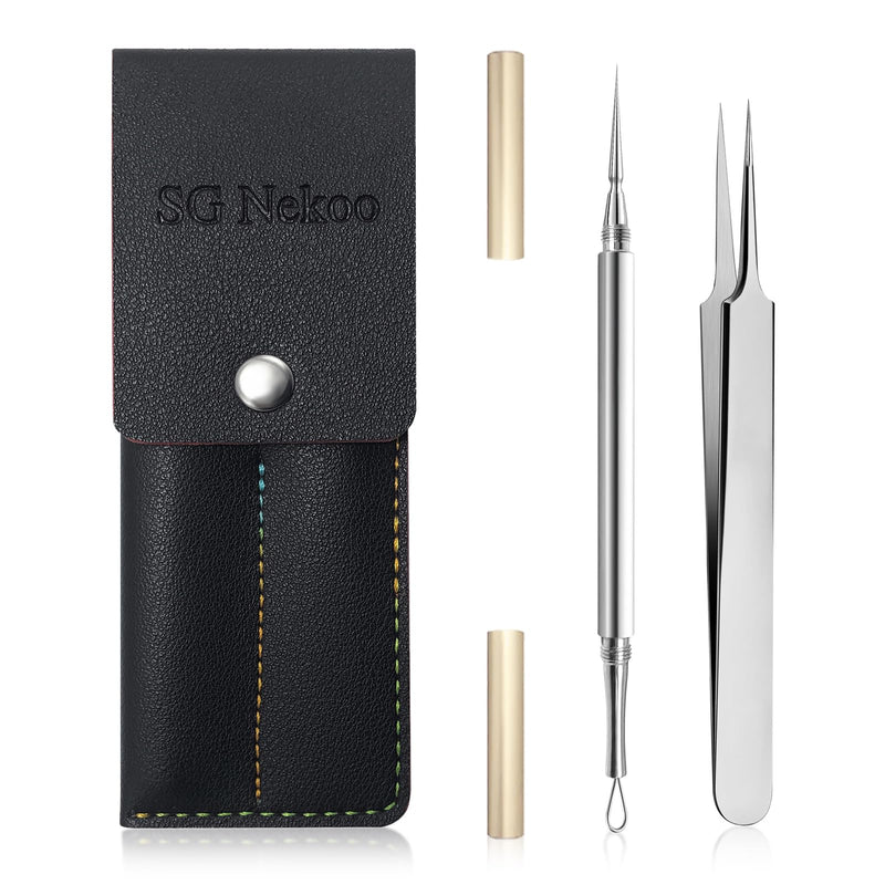 [Australia] - SGNEKOO Professional Facial Milia Removal Tool and Whitehead Extractor,Titanium Alloy Double Ended Needle and Steel Tweezers Kit,Blackhead,Blemish,Zit and Pimple Acne Remover Popper (Titanium Gold) Titanium Gold 