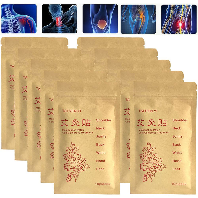 [Australia] - (100pcs) Moxibustion Patches 艾灸贴 Pure Nature Moxa Sticker Foot Pads Chinese Traditional Paste for Neck, Shoulder, Back, Waist, Hand, Feet, Joint, 7 * 10cm, Pack of 10 