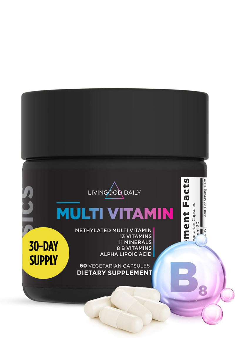 Livingood Daily Methylated Multivitamin for Women & Men, 60 Capsules | 25-in-1 Multi Vitamin Supplement, B Complex, Iron, Zinc, Selenium, Iodine, Brain, Metabolism & Energy Support, Made in USA