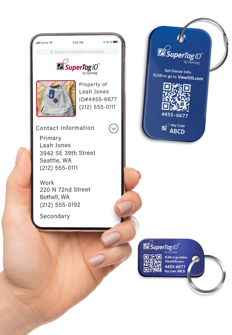 Dynotag® Sentry Series Solid Metal Web Enabled Smart Luggage ID Tag + Keychain Tag (Blue Bundle)