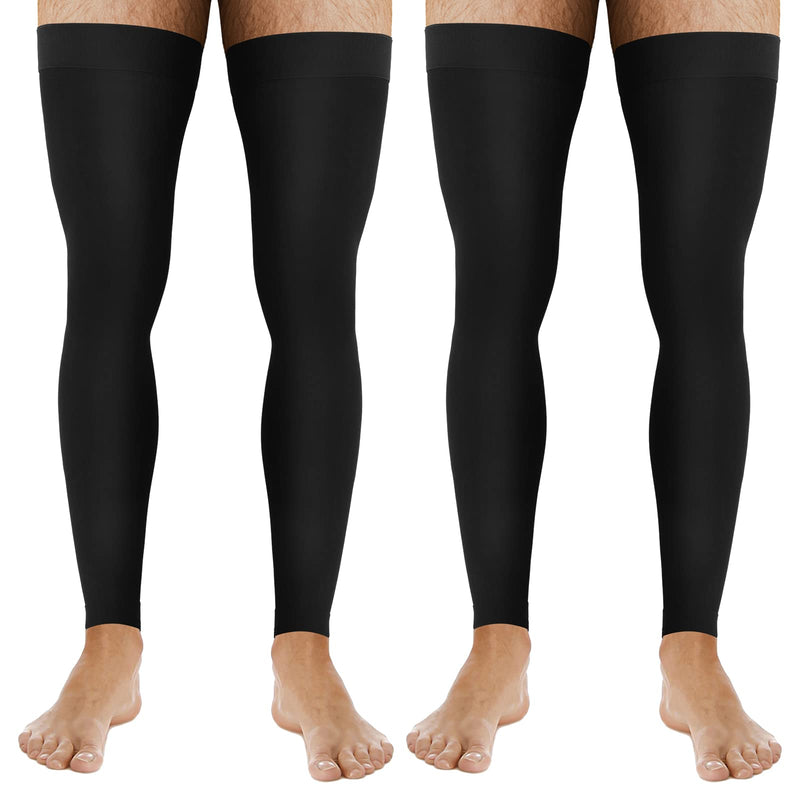 [Australia] - Zhanmai 2 Pairs Men's Thigh High Compression Stockings Footless 20-30 mmHg Compression Leg Sleeves Thigh High Graded Compression with Silicone Band for Men Sport Running Edema Swelling Black XL 