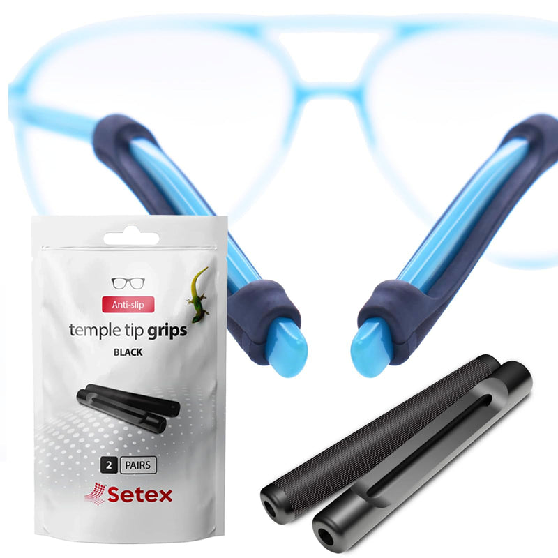 [Australia] - Setex Gecko Grip Temple Tip Grips for Glasses, (2 Black Pairs) USA Made, Innovative Microstructured Fibers Tips, 49mm Length & 7mm Width 2 Black Pairs 