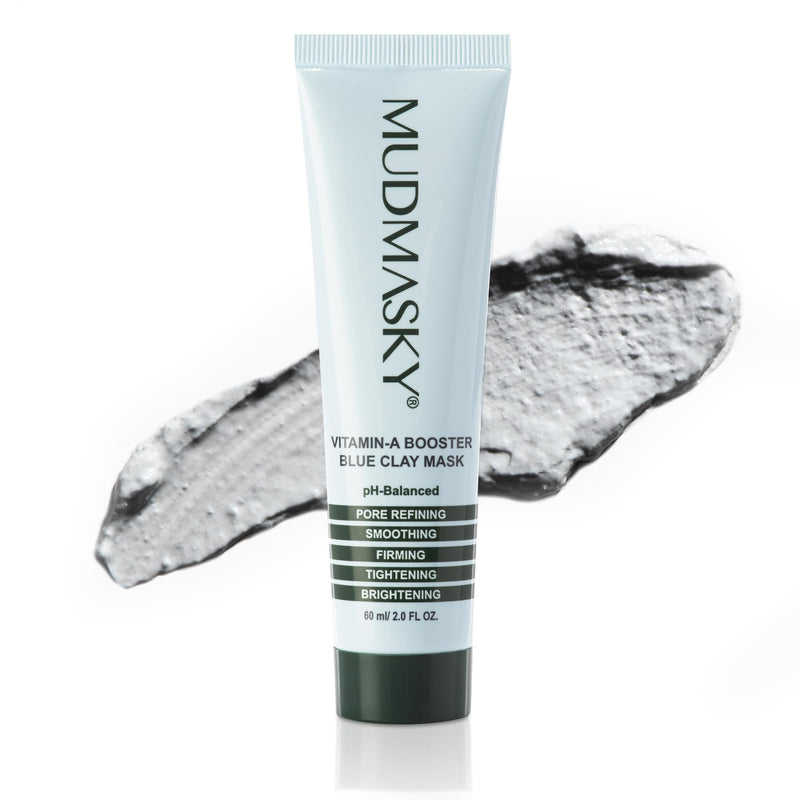 MUDMASKY Vitamin-A Booster Blue Clay Mask 60ml / 2.0FL - Natural Retinol Alternative with Bakuchiol, Skin Care for Pore Refinement, Tightening & Brightening - Fragrance-Free Beauty Face Mask