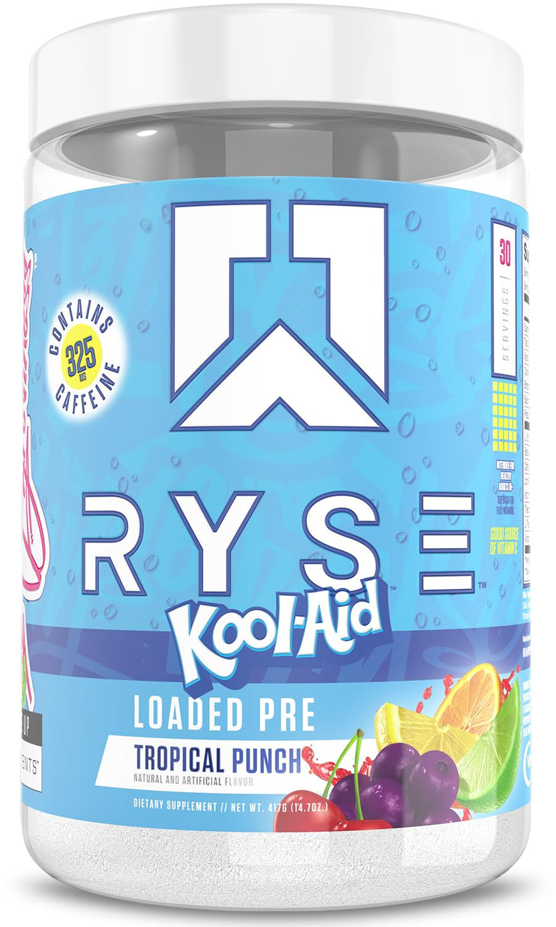 [Australia] - RYSE Loaded Pre Workout Powder - Kool-Aid Tropical Punch - Daily Pre-Workout for Men & Women with 325mg Caffeine, Beta Alanine, and Citrulline for Pump, Focus, and Energy - 30 Servings 