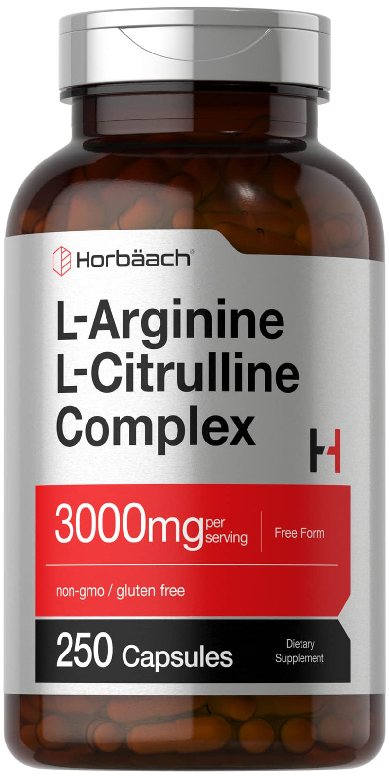 [Australia] - Horbäach L-Arginine L-Citrulline Complex | 3000mg | 250 Capsules | Non-GMO, Gluten Free Supplement 250 Count (Pack of 1) 