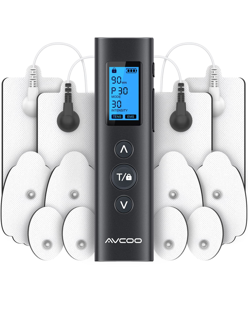 [Australia] - 30 Modes TENS EMS Unit Compact Muscle Stimulator for Pain Relief of Back, Shoulder, Neck, Rechargeable & Portable Dual Channel EMS Muscle Stimulator with 30 Intensity Levels, 12 Electrode Pads Black 