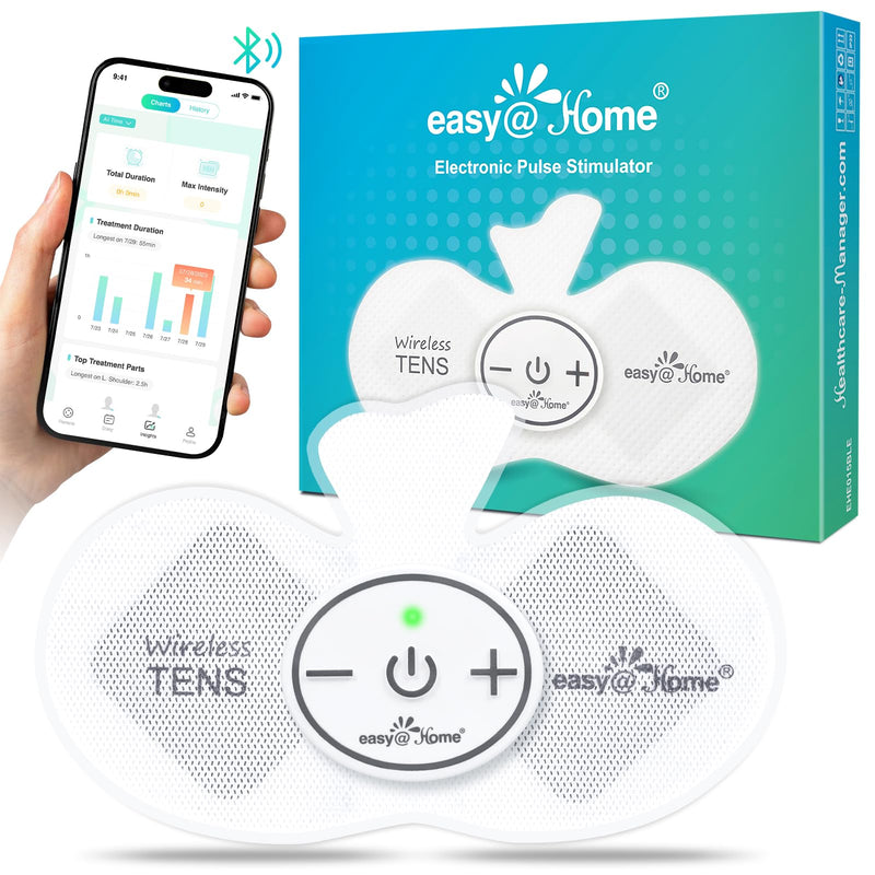 Easy@Home Wireless TENS Unit with APP Remote Control: Back Pain Relief Muscle Stimulator Massager | Powered by MyPainOff App iOS & Android App | Pain Therapy Management EHE015BLE Green Blue
