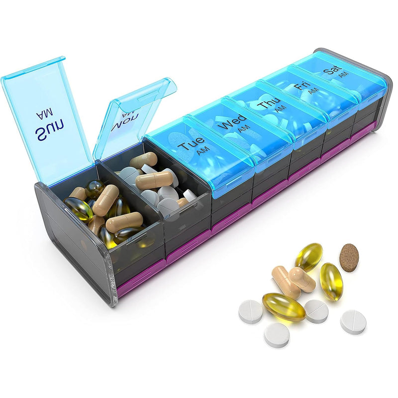 [Australia] - Extra Large Pill Organizer- XXL Pill Box 7 Day - Weekly Pill Organizer with AM PM Large Compartments Big Pill Case for Supplements Jumbo Pill Holder for Vitamins Huge Medicine Organizer 2 Times a Day Purple/Blue 