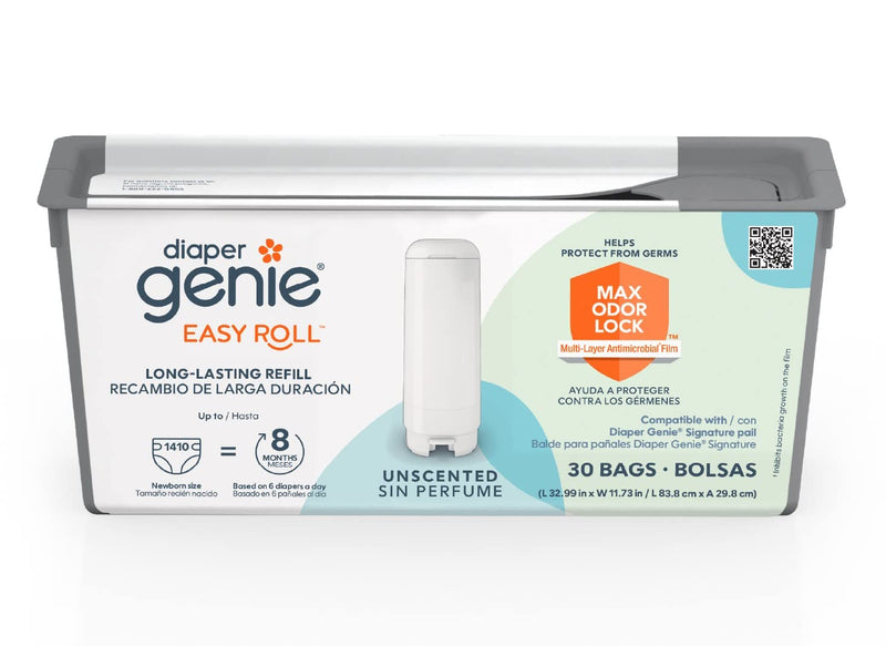 [Australia] - Diaper Genie Easy Roll Refill with 30 Bags | Lasts Up to 8 Months or Holds Up to 1410 Newborn Diapers Per Refill 30 Count (Pack of 1) 