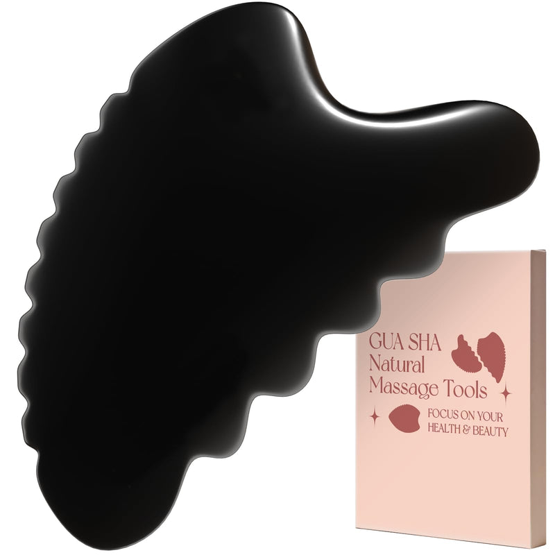 [Australia] - Gua Sha Facial Tools, Natural Bian Stone Gua Sha Jade Massage Tool, Body Gua Sha Stone with Comb, Large GuaSha Set for Traditional Acupuncture Therapy(Wave-Edge) Wave-Edge 