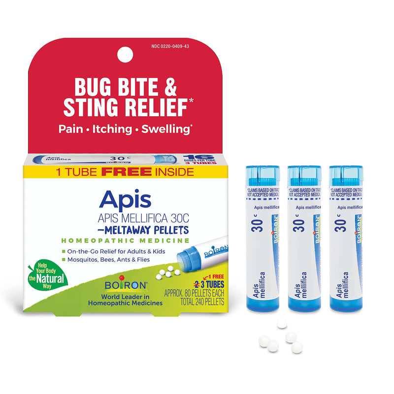[Australia] - Boiron Apis Mellifica 30C Homeopathic Medince for Relief from Pain, Itching, and Swelling of Bug Bites or Stings - 3 Count (240 Pellets) Otc Medication 