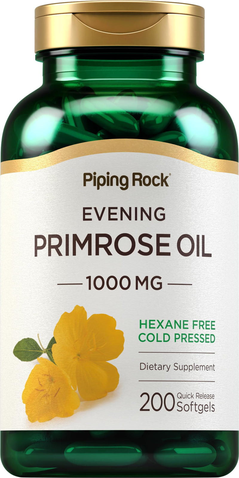 [Australia] - Piping Rock Evening Primrose Oil Capsules 1000mg | 200 Softgels | Cold Pressed Supplement | Non-GMO, Gluten Free 