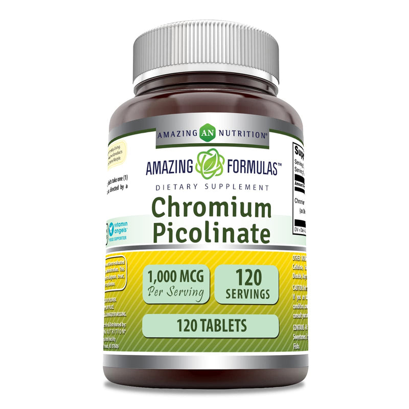 [Australia] - Amazing Formulas Chromium Picolinate Supplement | 1000 Mcg | 120 Tablets | Non-GMO | Gluten-Free | Made in USA Unflavored 1 Count (Pack of 1) 