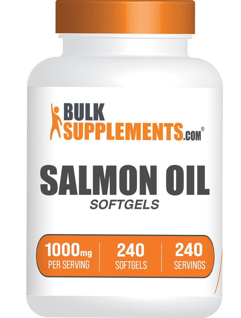 BulkSupplements.com Salmon Oil Softgels - Omega 3 Supplement, Wild Alaskan Salmon Oil Supplements - 1000mg, Gluten Free, 1 Softgel per Serving, 240 Count (Pack of 1) 240 Count (Pack of 1)