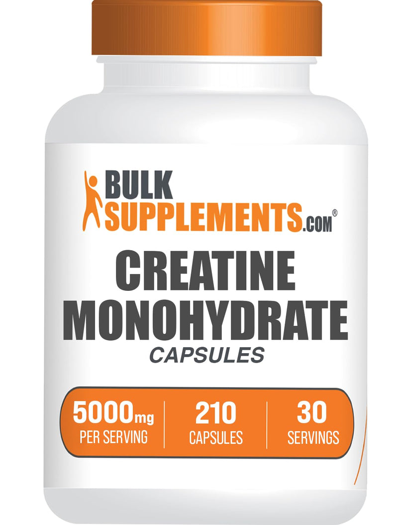 [Australia] - BulkSupplements.com Creatine Monohydrate Capsules - Micronized Creatine Monohydrate, Creatine Pills - 7 Creatine Capsules per Serving, 5000mg, Gluten Free, 210 Capsules (Pack of 1) 210 Count (Pack of 1) 