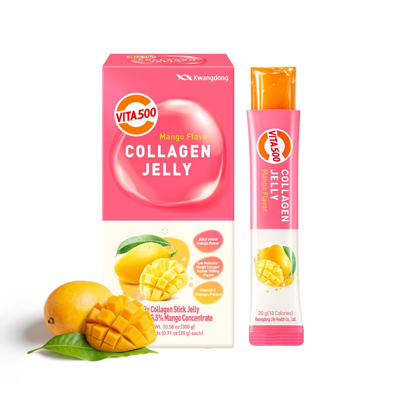 KWANGDONG Vita500 Marine Collagen Stick Jelly, Mango, 20g x 15 Sticks