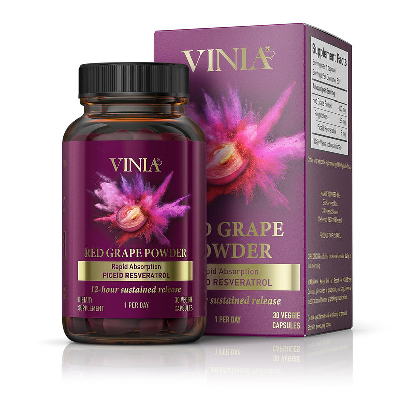 [Australia] - VINIA 12-Hour Long-Lasting piceid resveratrol Supplement. Nitric Oxide Supplement. Supports Heart Health, Blood Flow, Boost Oxygen Superfood Powder, Keto Friendly. Vegan & Non-GMO. 30 Day Supply. 30 Count (Pack of 1) 