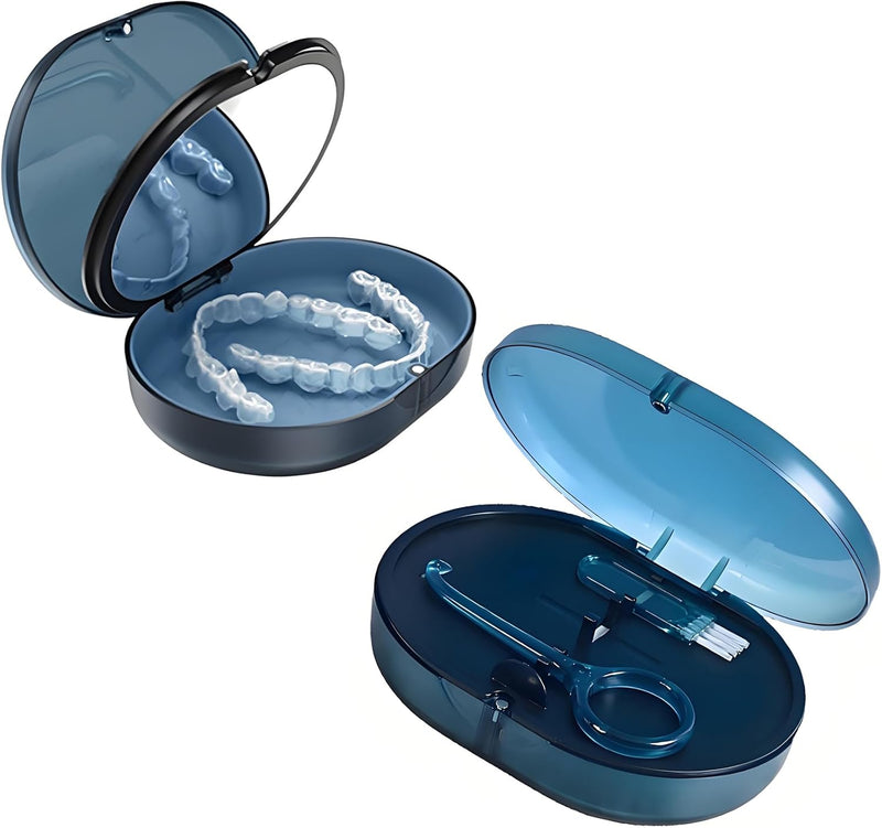 [Australia] - New Double-layer Retainer Storage Case with Belt Chewing,Removal Tool,Cleaning Brush,Built in Mirror Orthodontic Retainer Case,Mouth Guard Case,Denture Case blue 