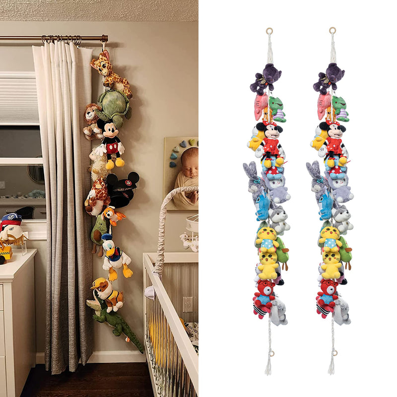 [Australia] - 80" Cotton Hanging Storage Chain For Stuffed Animals Storage with 20 Metal Clips Stuffed Animal Display Holder Chain for Wall or Corner Nursery Play Room 
