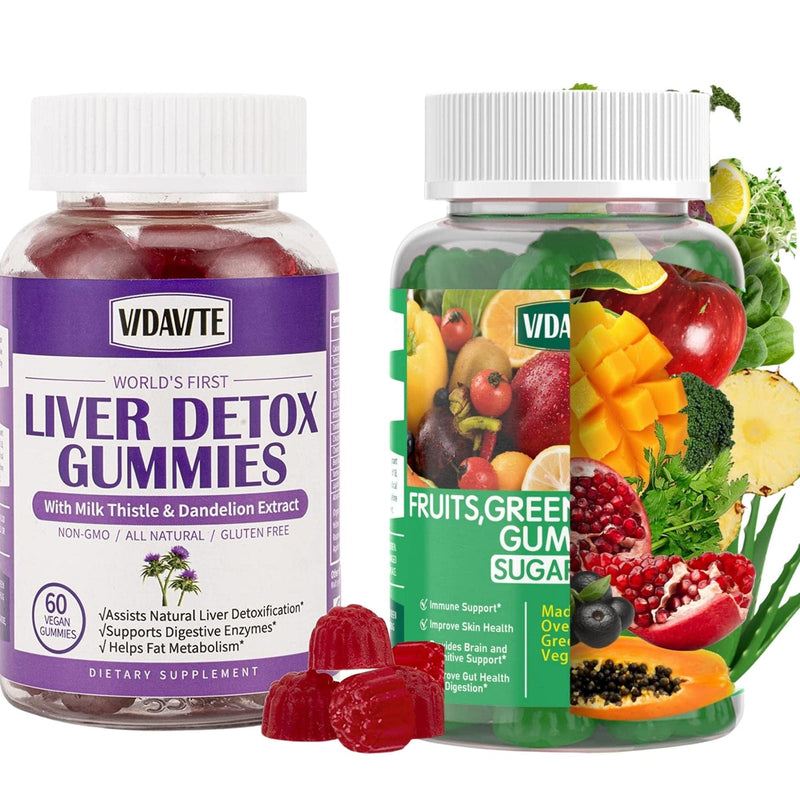 VIDAVITE Bundle of Liver Cleanse Detox & Repair Gummies + Fruits, Green and Veggie Gummies (30-Day Supply)