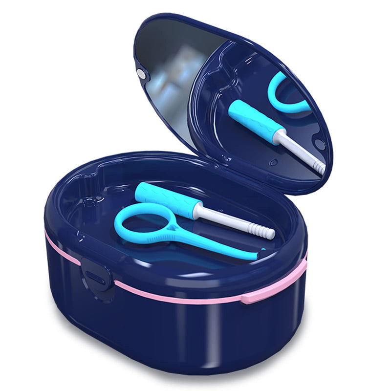 [Australia] - Dentures Case, Denture Bath Case Cup Box Double Layer Dry and Wet Separation Portable False Teeth Container, Denture Cup with Lid for Cleaning Household Office Travel(Blue) Blue 