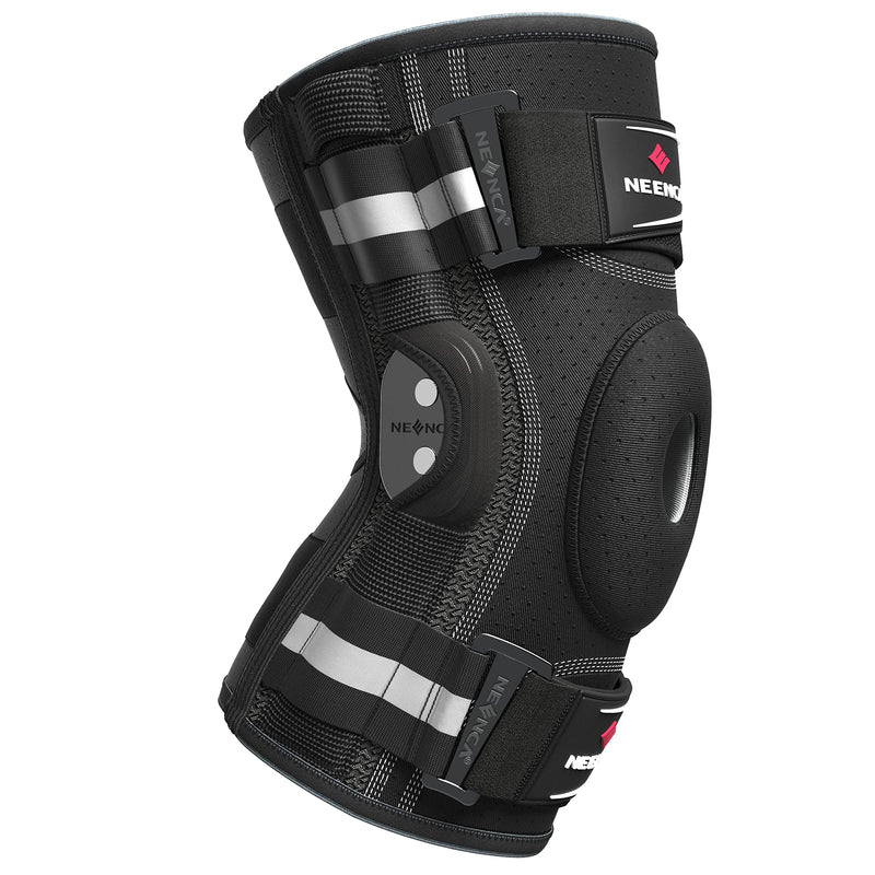 [Australia] - NEENCA Professional Knee Brace for Knee Pain, Adjustable Hinged Knee Support with Removable Side Stabilizers, Strong Stability for Joint Pain Relief, Arthritis, Meniscus Tear, ACL, PCL, Runner, Sports X-Large Black - Single 