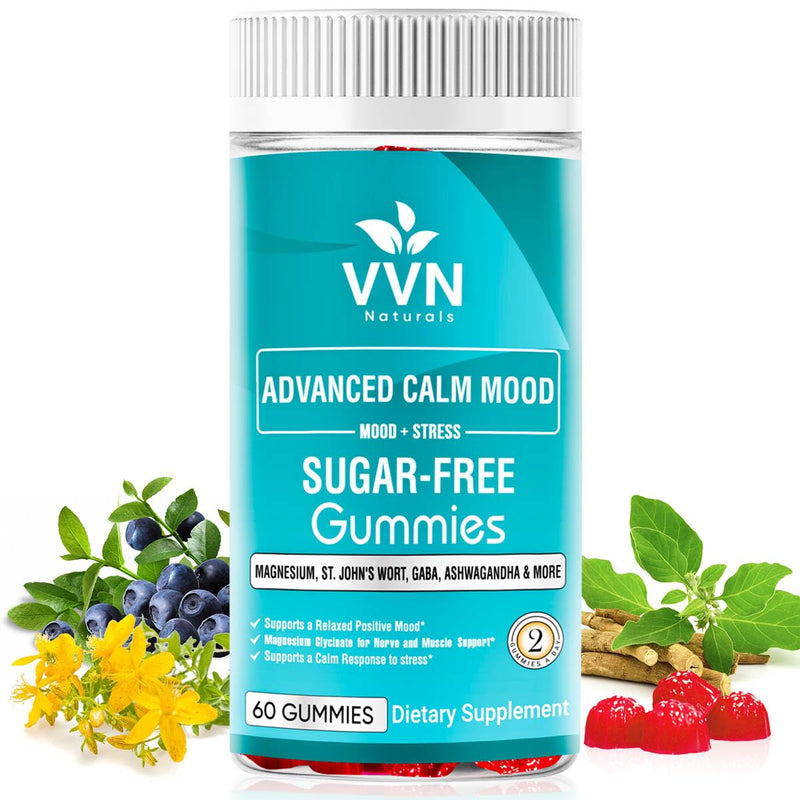 [Australia] - Sugar Free 22 in 1 Calm Mood Gummies St. John's Wort, 5-HTP, GABA, Ashwagandha| Magnesium Glycinate Gummies | Non-GMO, Natural Support Stress & Relaxation, Mood & Energy | Vegan, 60 ct. 