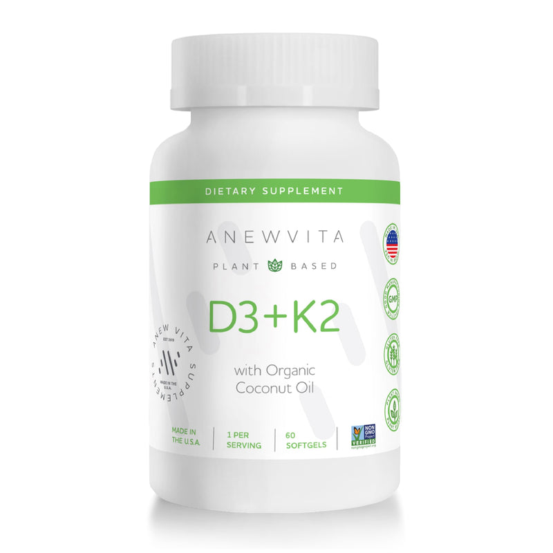 Vitamin D3 + K2 w/Organic Coconut Oil, Enhancing Bone Health, Optimizing Circulatory System, Plant-Based, Made in USA - Pure Synergy - Micro Ingredients - Men, Women - Non-GMO 60 Softgels