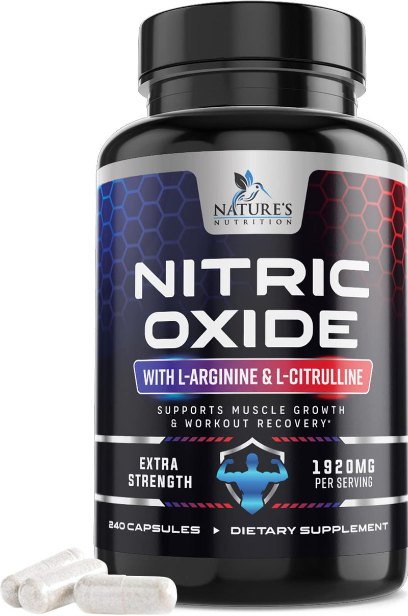 [Australia] - Extra Strength Nitric Oxide Supplement L Arginine 3X Strength - Citrulline Malate, AAKG, Beta Alanine - Premium Muscle Supporting Nitric Oxide Booster for Strength & Energy Supplements - 240 Capsules 240 Count (Pack of 1) 