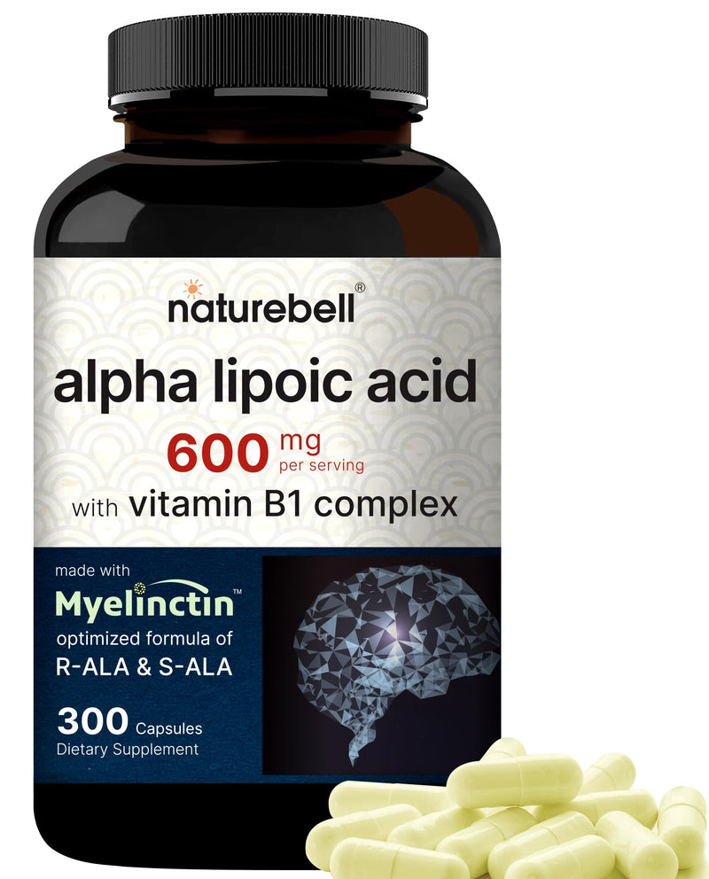 [Australia] - Alpha Lipoic Acid 600mg w/ B1 Complex | 300* Capsules, 4 in 1 Myelinctin Formula, R-ALA | S-ALA | Thiamine | Benfotiamine, High Bioavailability and Potency, Third Party Tested, Non-GMO & NO Gluten 