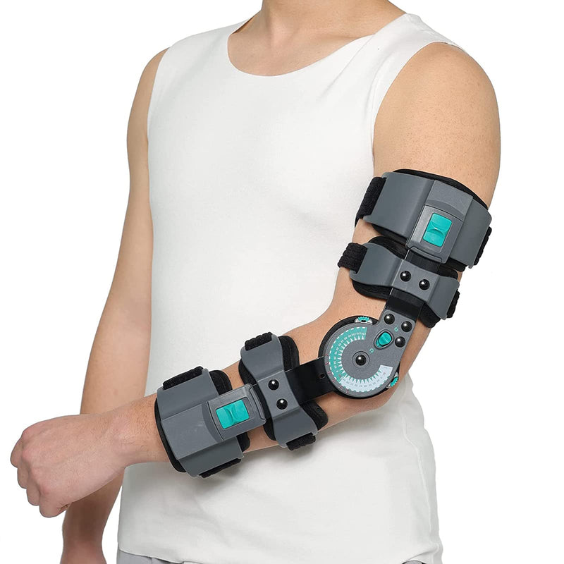 [Australia] - Hinged ROM Elbow Brace, Adjustable Post-Op Splint Stabilizer for Post-Op, Surgery Recovery, Ligament and Tendon Repairs and Dislocation, Left Green 