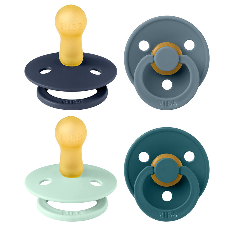 [Australia] - BIBS Pacifiers - Colour 4 Pack | Round Nipple Baby Pacifier | BPA Free Natural Rubber Latex Soother | Made in Denmark | Size 6-18 Months | Boy Colors 6-18 Month 