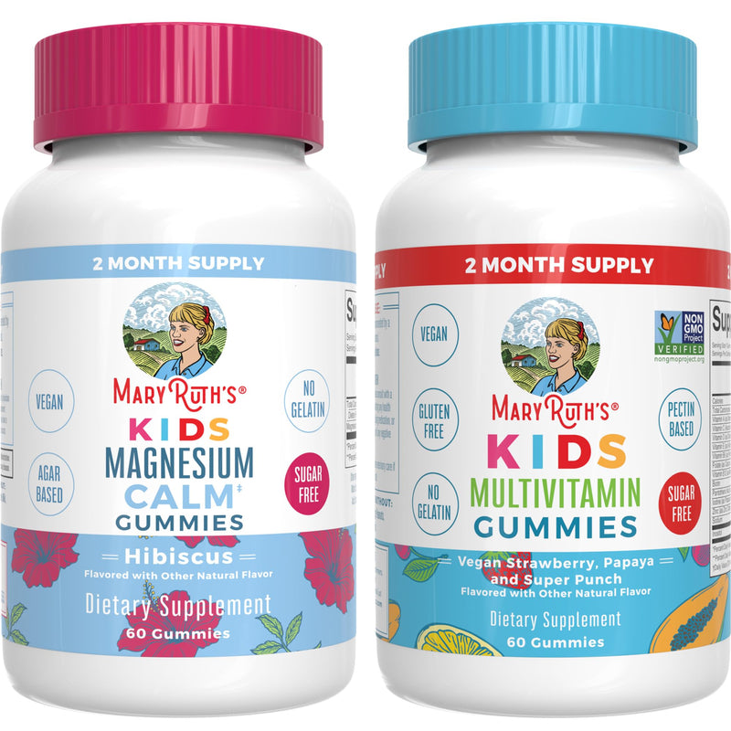 MaryRuth Organics Multivitamin (Strawberry) and Magnesium Calm Gummies (Hibiscus) for Kids | Clean Label Project Verified® | Vitamins for Overall Wellness and Sleep| Vegan, Non-GMO, Gluten Free