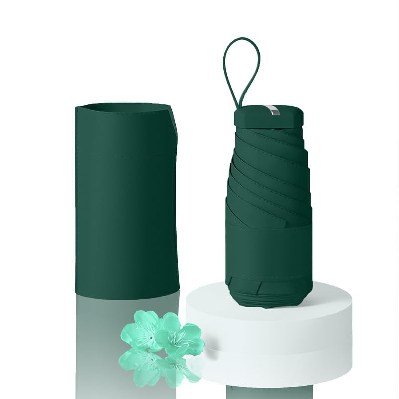 Small Mini Umbrella For Travel Compact UV Umbrella For Sun&Rain Windproof Lightweight Simple Color Flod Umbrella For Women Man Kids（Dark Green）