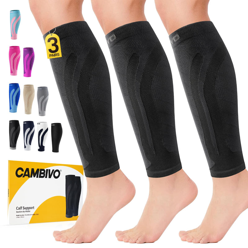 [Australia] - CAMBIVO 3 Pairs Calf Compression Sleeves for Men & Women, Footless Compression Socks for Shin Splints, Pain Relief XX-Large Black 
