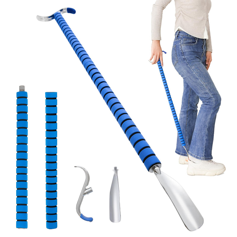 [Australia] - Fanwer Metal Long Shoe Horn with Dressing Stick - Shoe Horn Long Handle for Seniors, Disabled, Elderly | Adjustable Dressing Aid for Post-Surgery, Limited Mobility | Sock Remover & Shoe Helper Tool 