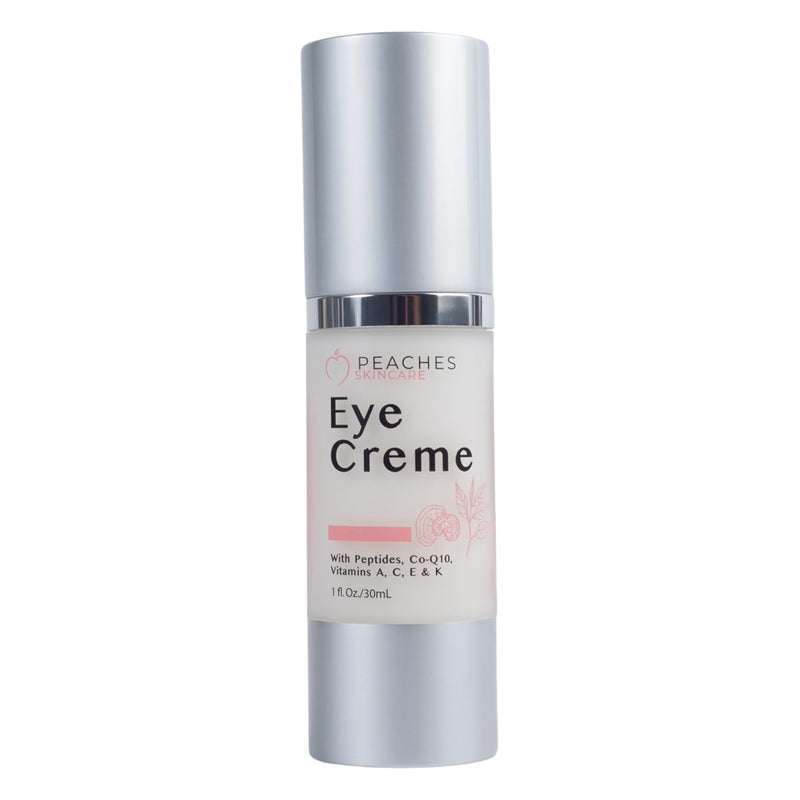 Peaches Skin Care Eye Crème - Vegan Under Eye Cream with Peptides, 1 oz | Vegan under eye cream with peptides, CoQ10, squalene, vitamins and reishi for a smoother, refreshed-looking eye area.