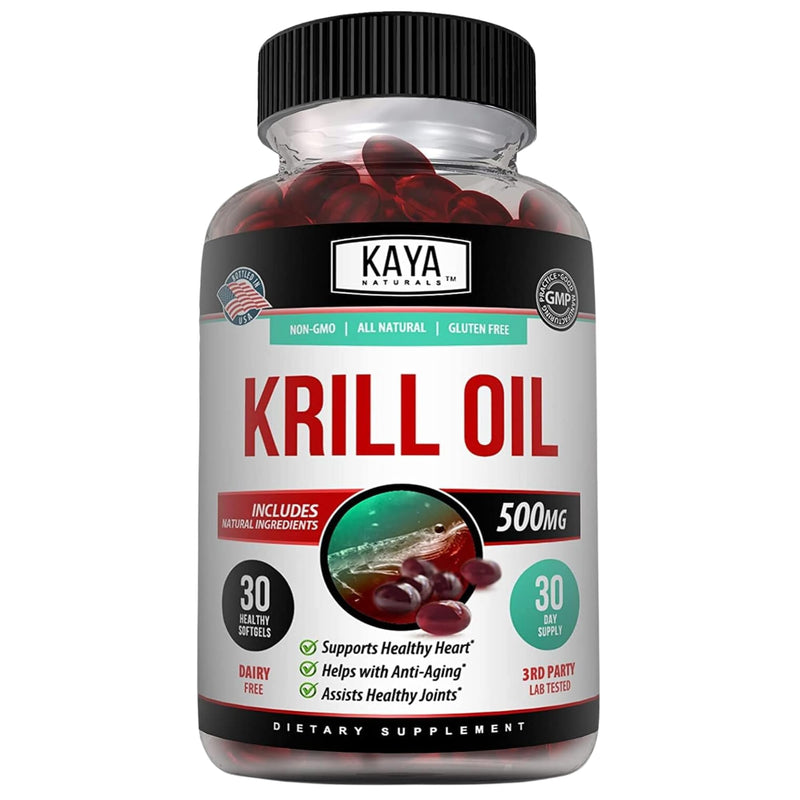 [Australia] - Kaya Naturals - Antarctic Krill Oil 500mg with Omega 3, EPA, DHA, Phospholipids & Astaxanthin Supplement - Brain & Health Vitamin - Anti Aging Supplement - 30 Count Softgels 30 Count (Pack of 1) 