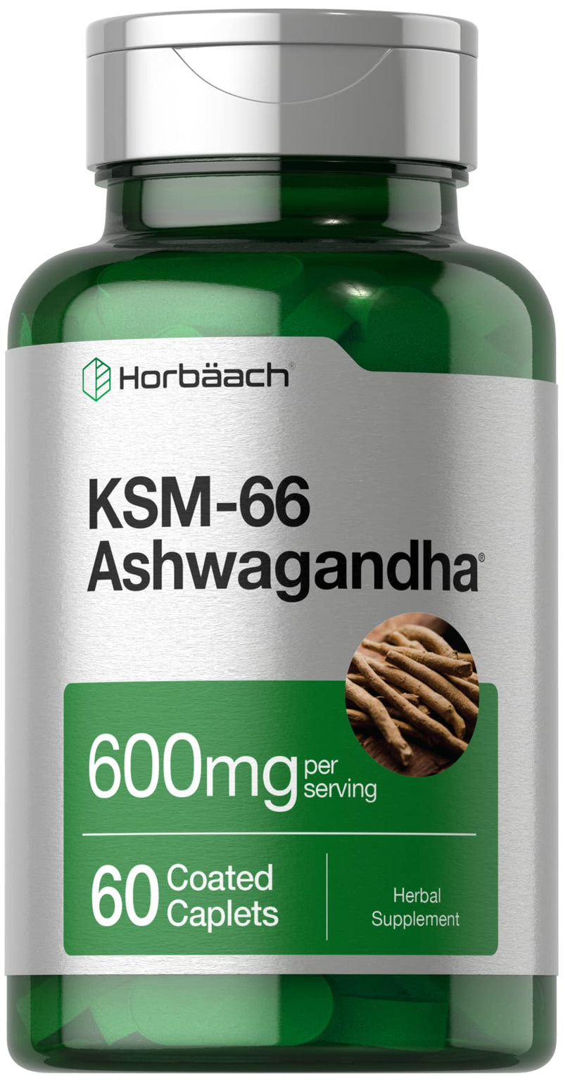 [Australia] - Horb√§ach KSM-66 Ashwagandha Supplement Caplets | 600mg | 60 Pills | with L-Theanine | for Women and Men | Vegan, Non-GMO, Gluten Free Complex Supplement 60 Count (Pack of 1) 
